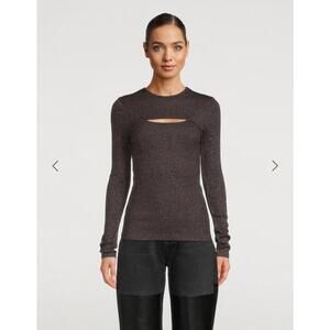 AGOLDE LYZA Women's Long Sleeve Cutout Top in Dark Brown sz S